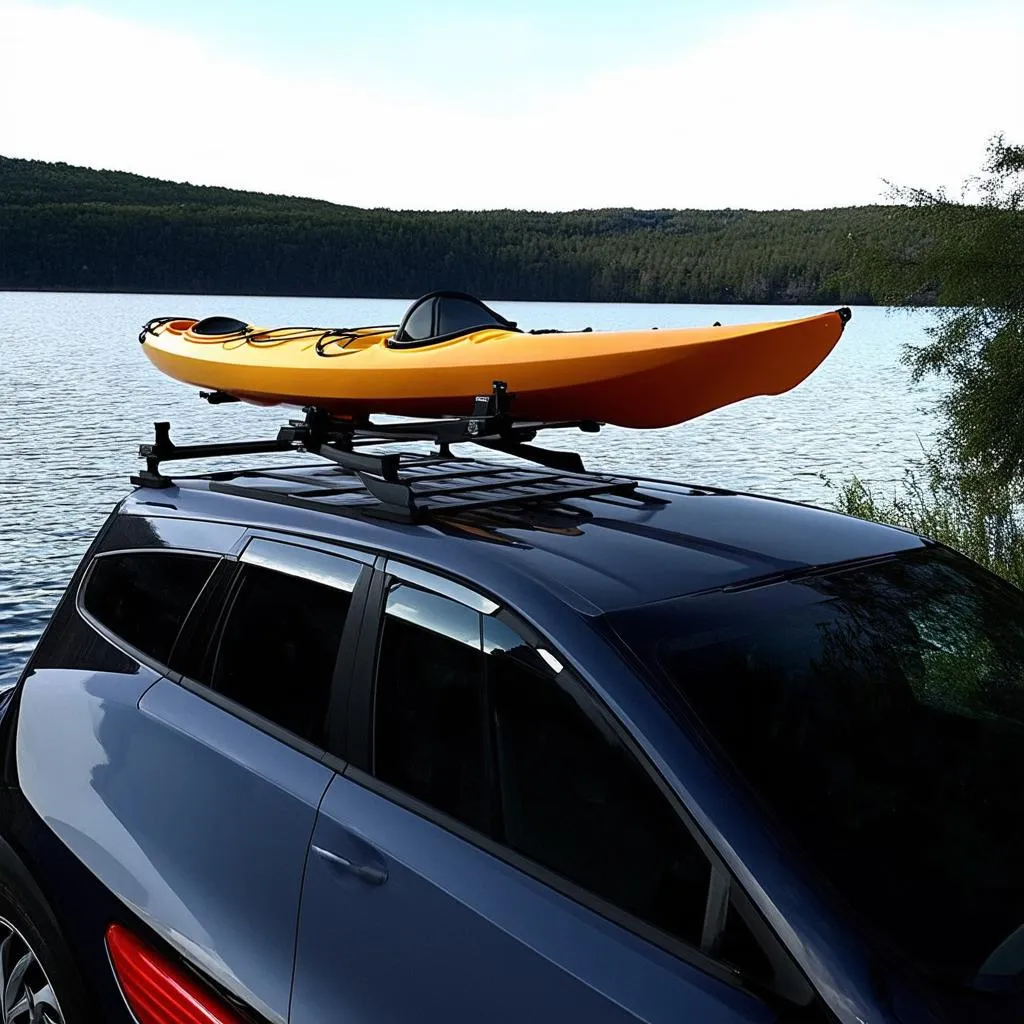 Kayak rack securely mounted on a car roof