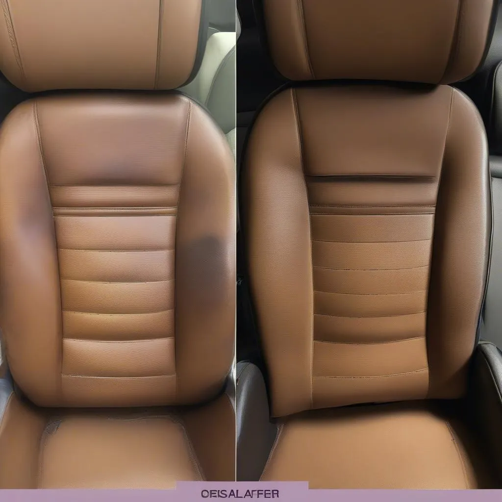 Before and after car seat leather dye