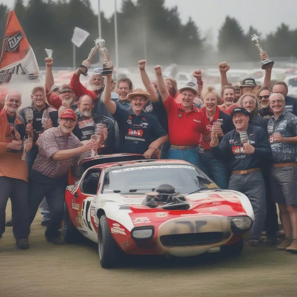 Legends Race Car Owners Celebrate Victory