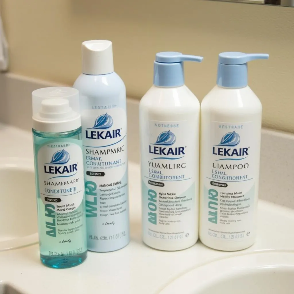 Lekair Hair Care Products on Bathroom Counter