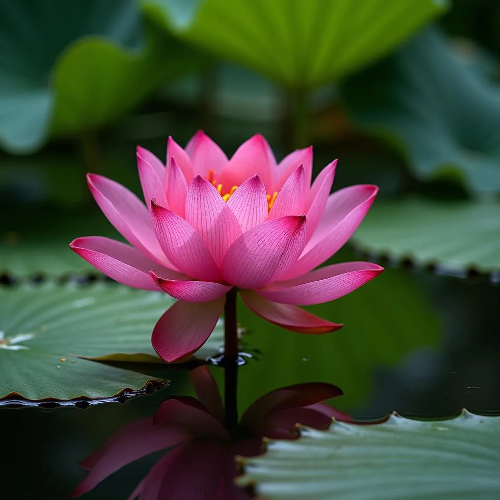 Lotus flower blooming in a pond