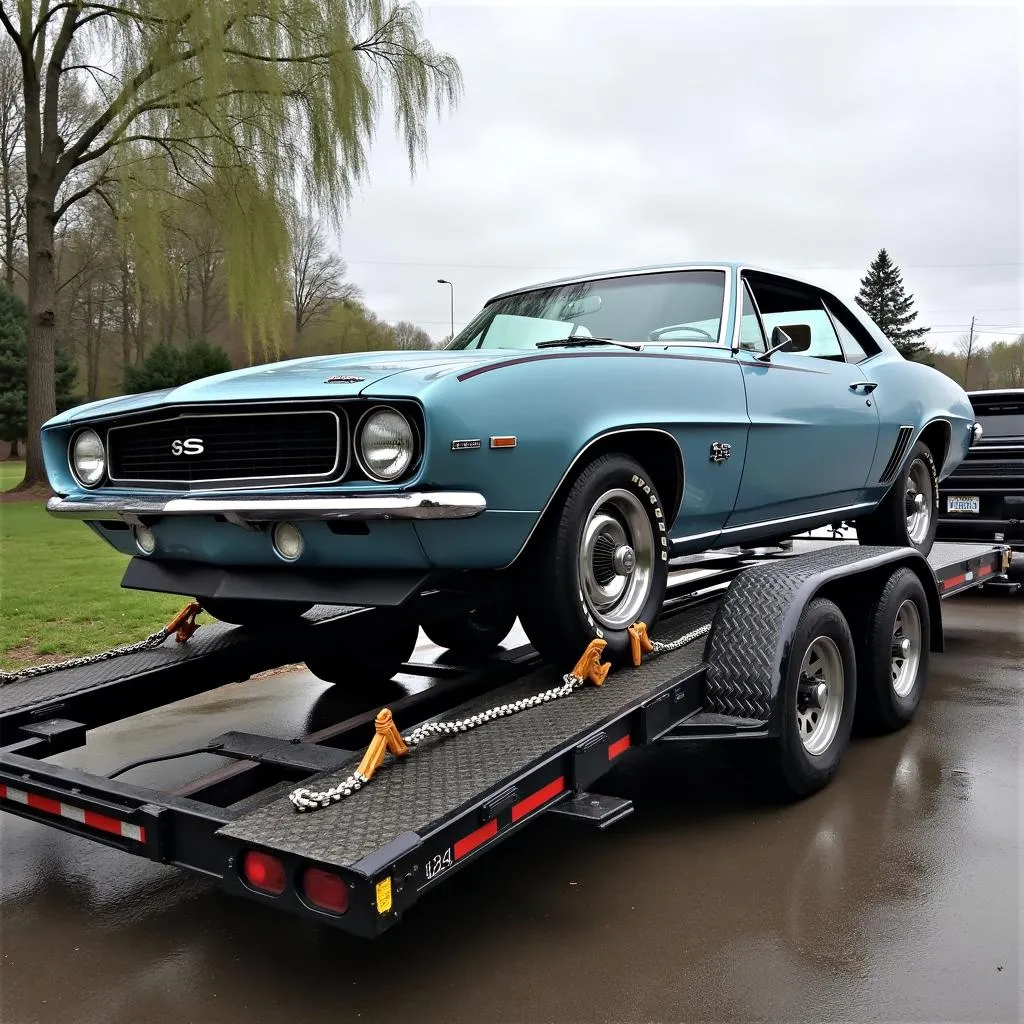 Lowboy car trailer ready for transport