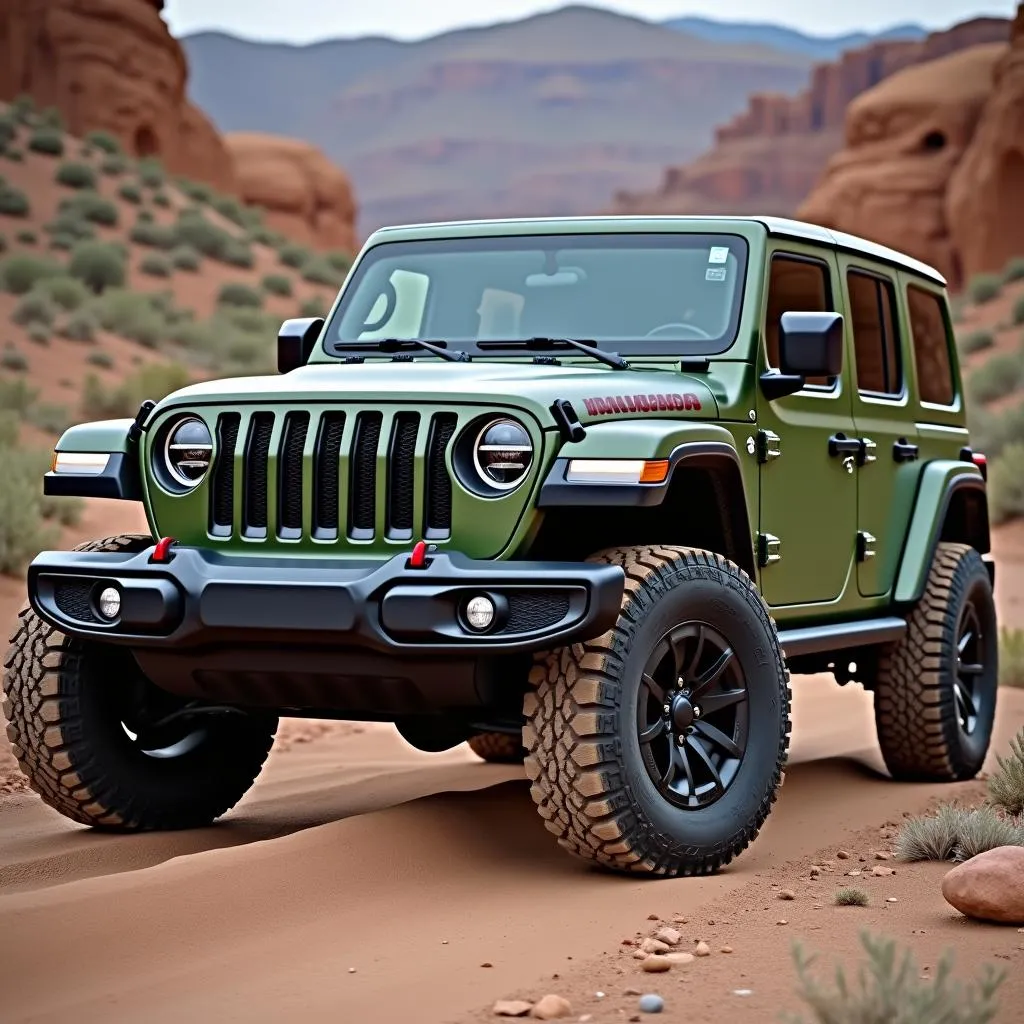 Matte Army Green Jeep Wrangler Parked Off-Road