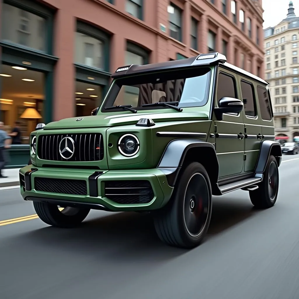 Matte Army Green Mercedes-Benz G-Wagon on City Street