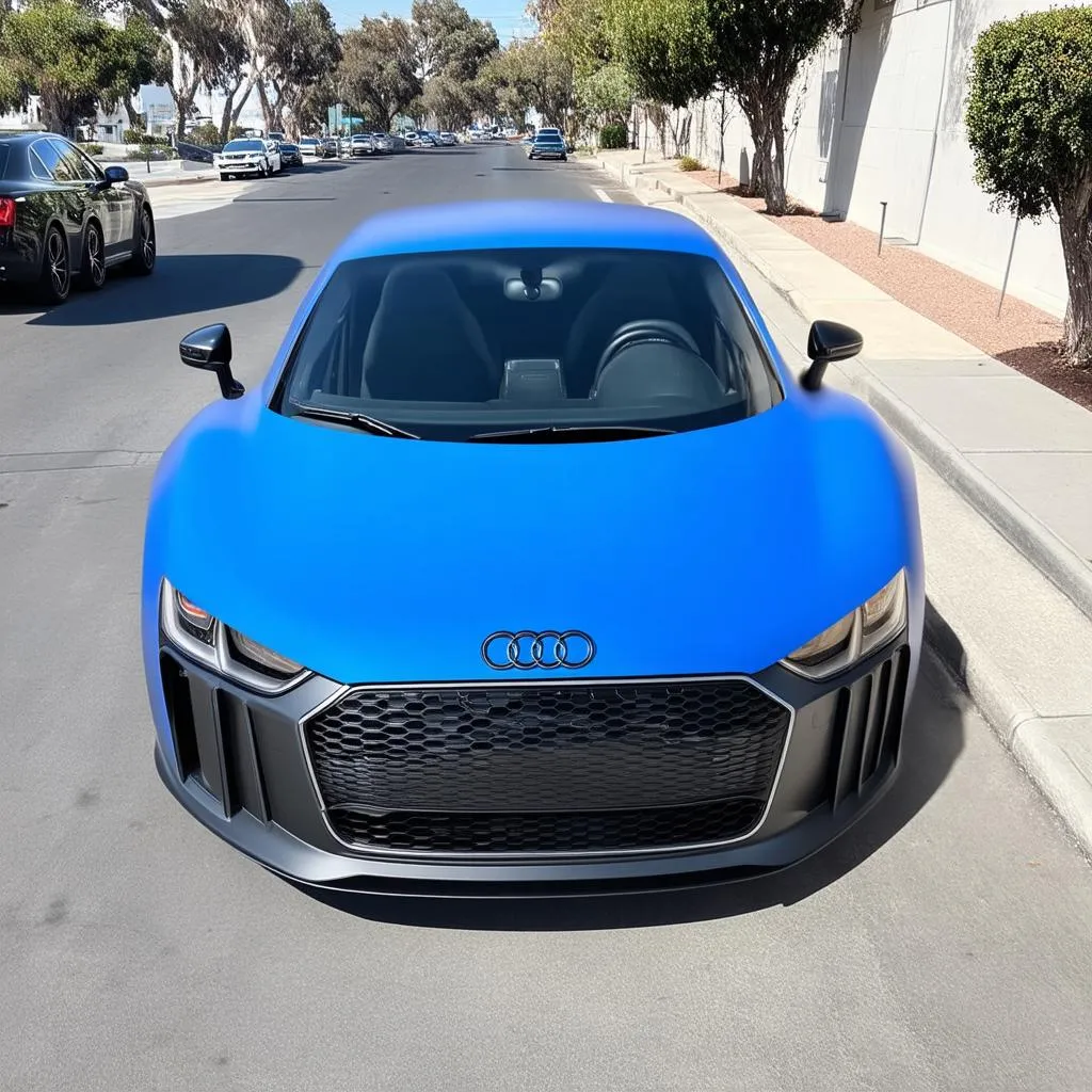 matte blue wrapped Audi R8