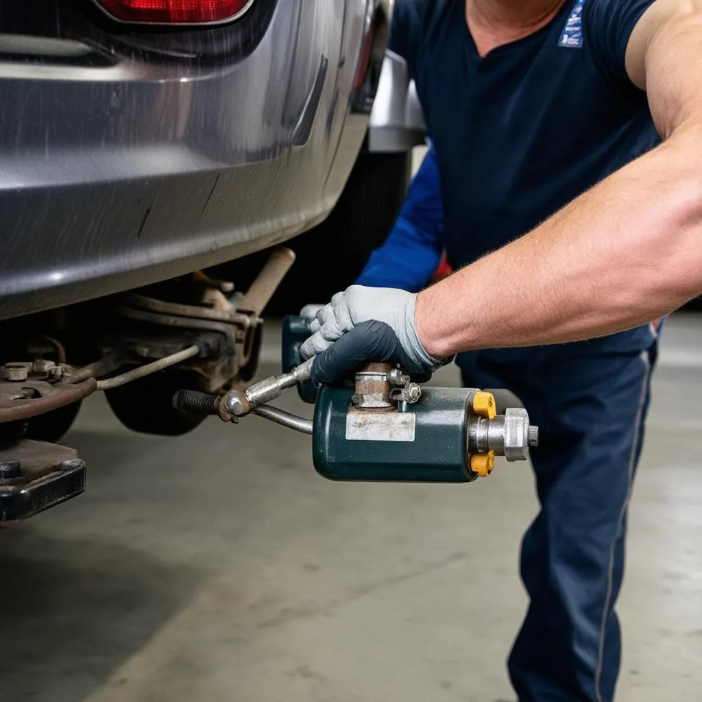 Mechanic Changing Brake Fluid