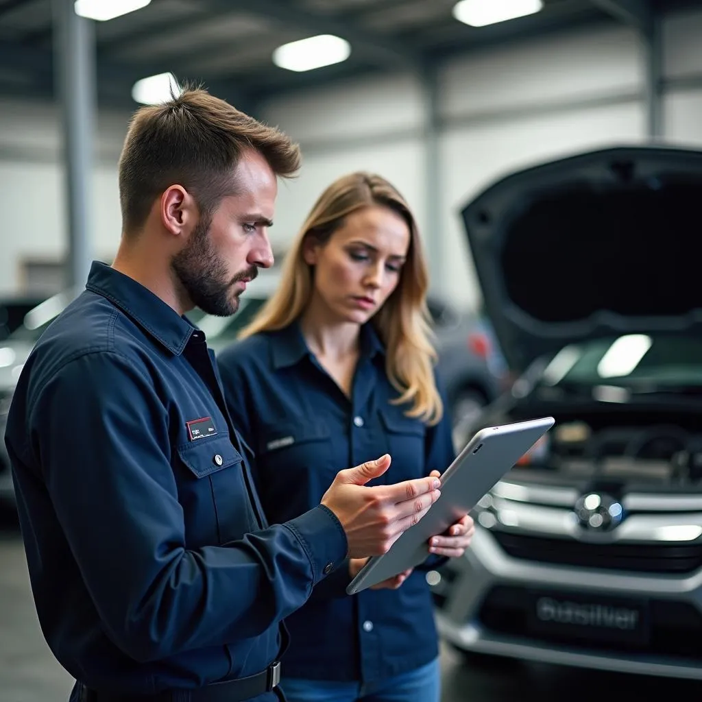 Mechanic Explaining Car Issue to Customer