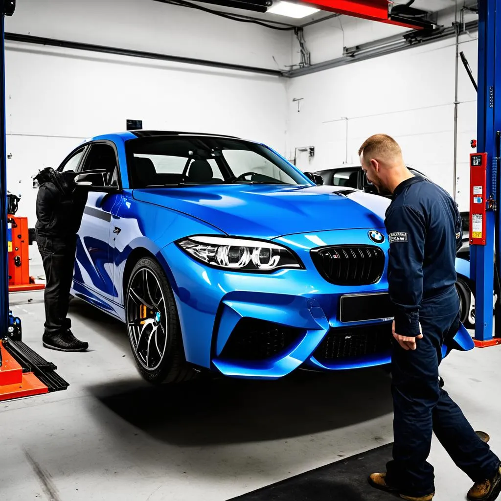 Mechanic Inspecting BMW Suspension