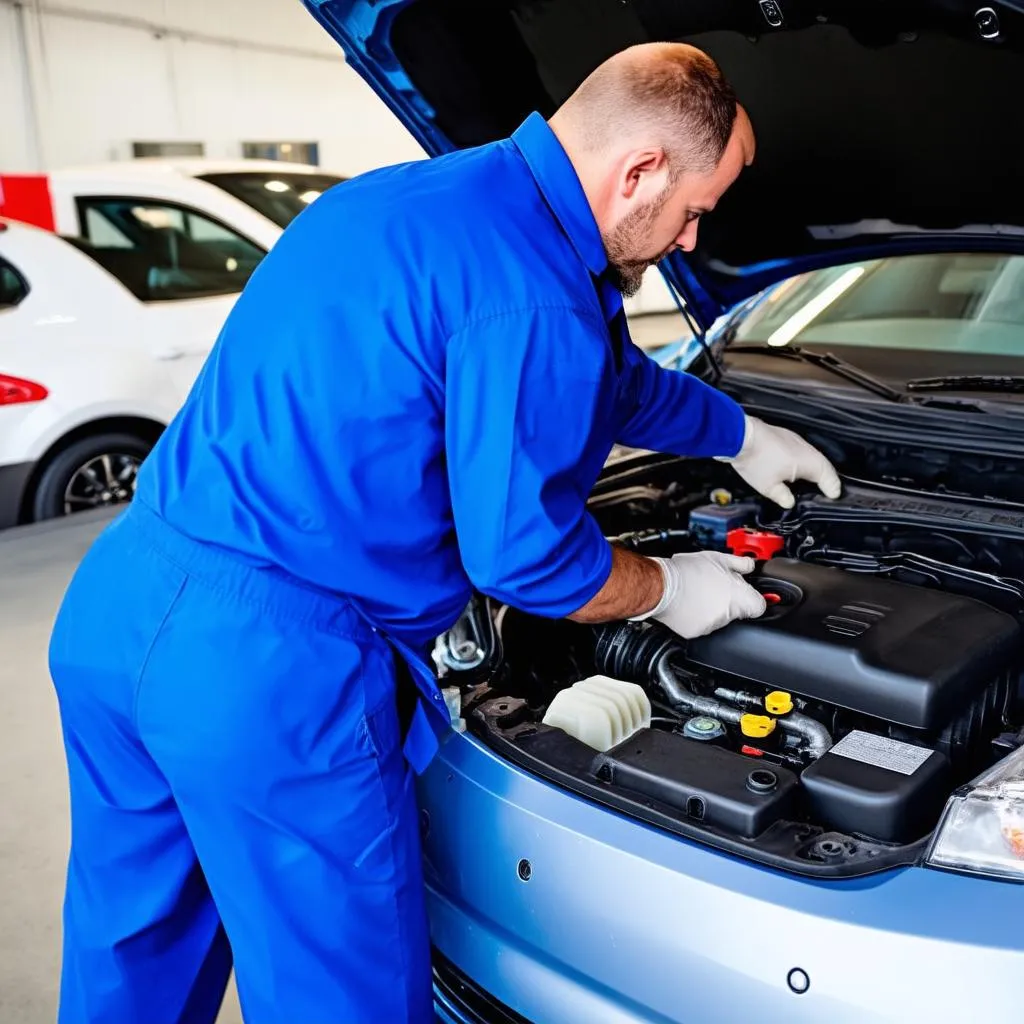 Mechanic inspecting a car