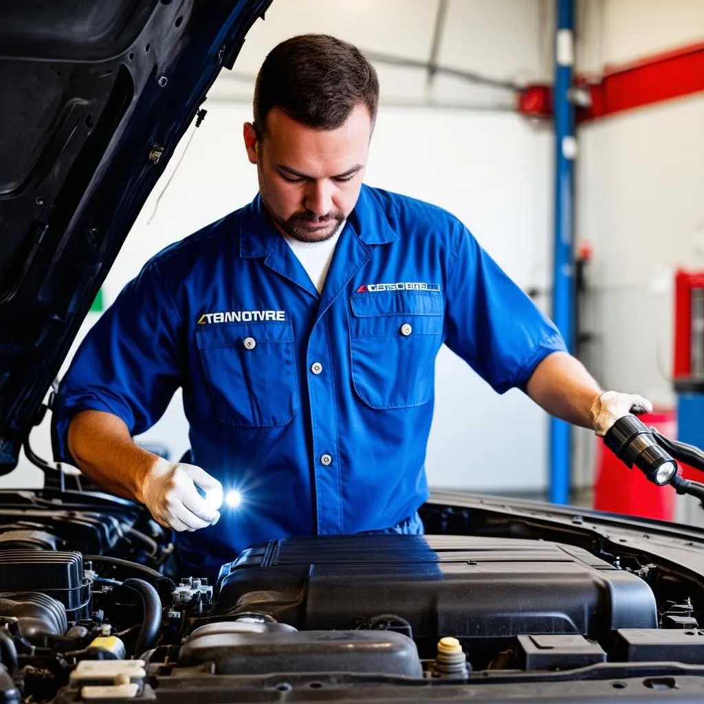 Mechanic Inspecting Car