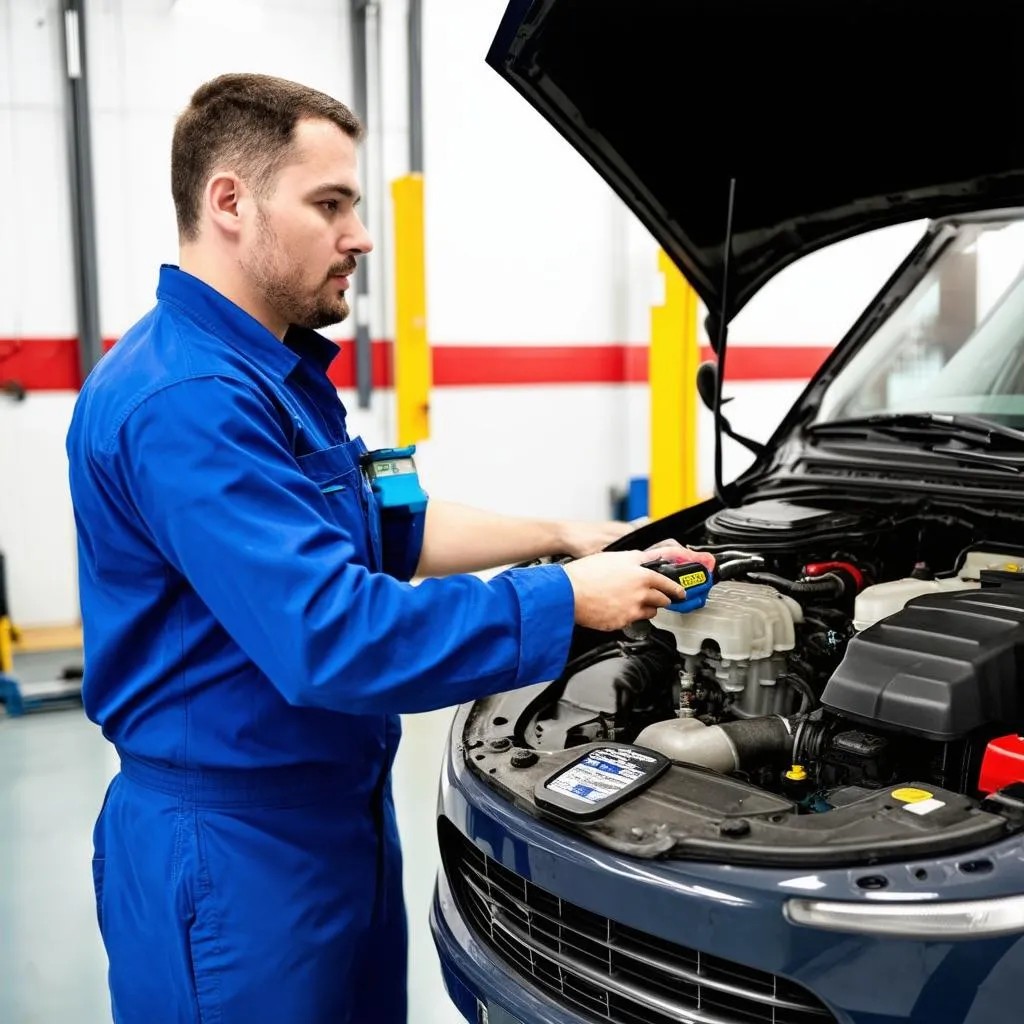 Mechanic Inspecting Car