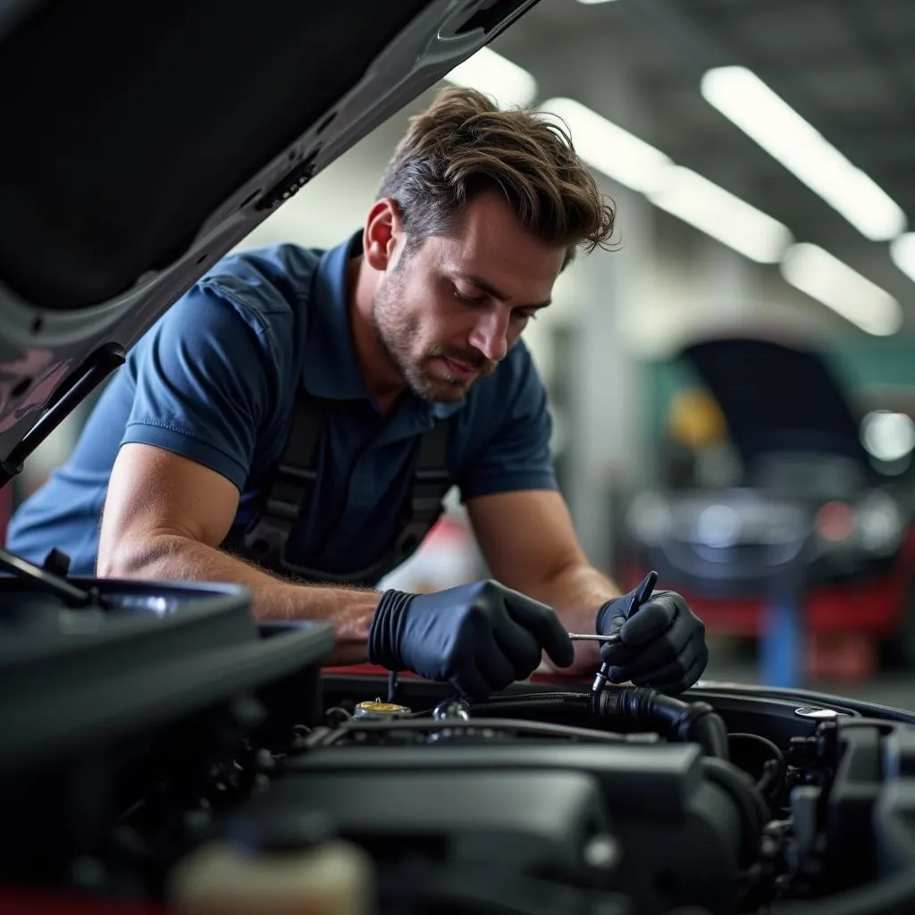 Mechanic inspecting a car engine in Claremont