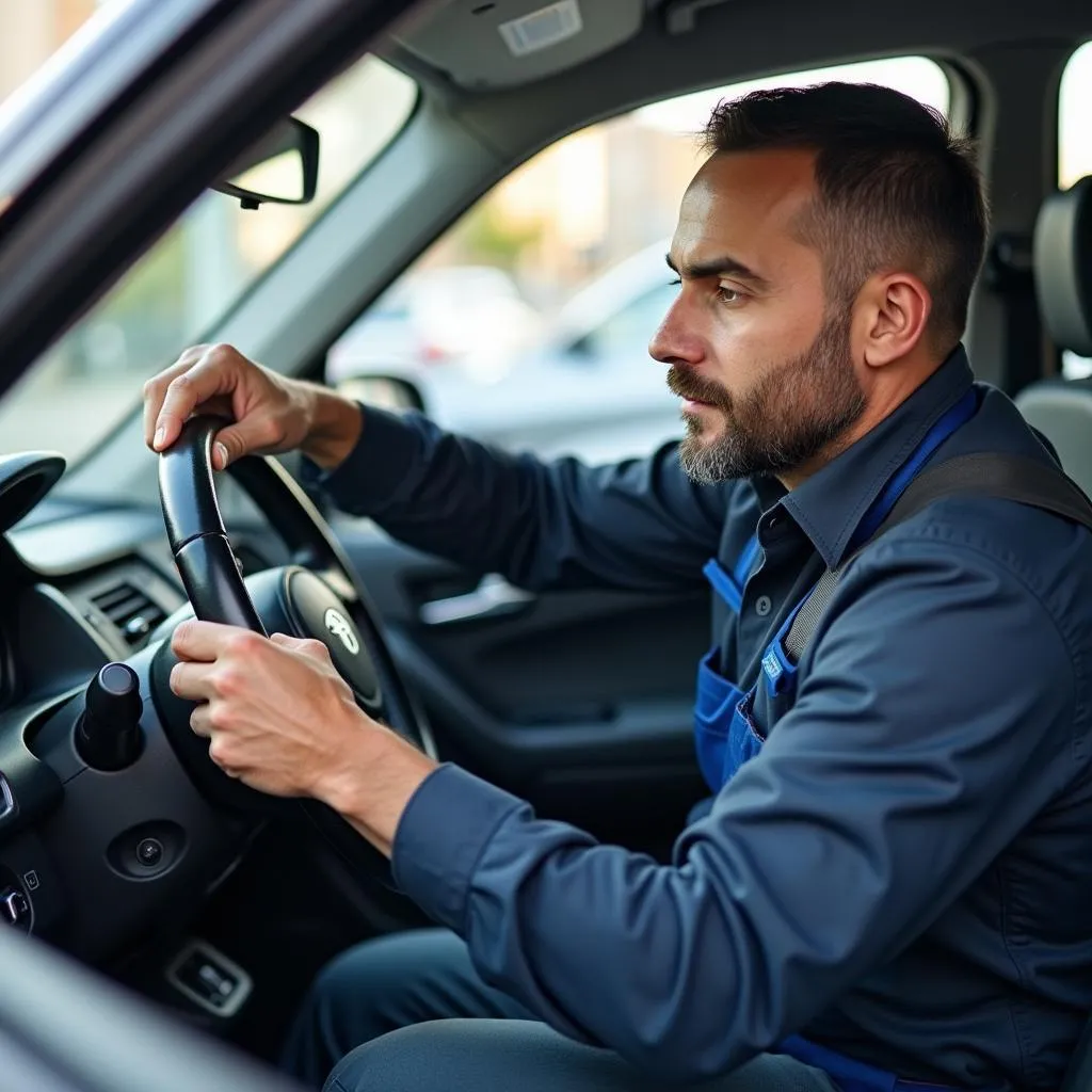 Mechanic checking car condition before handing it over as a loaner vehicle