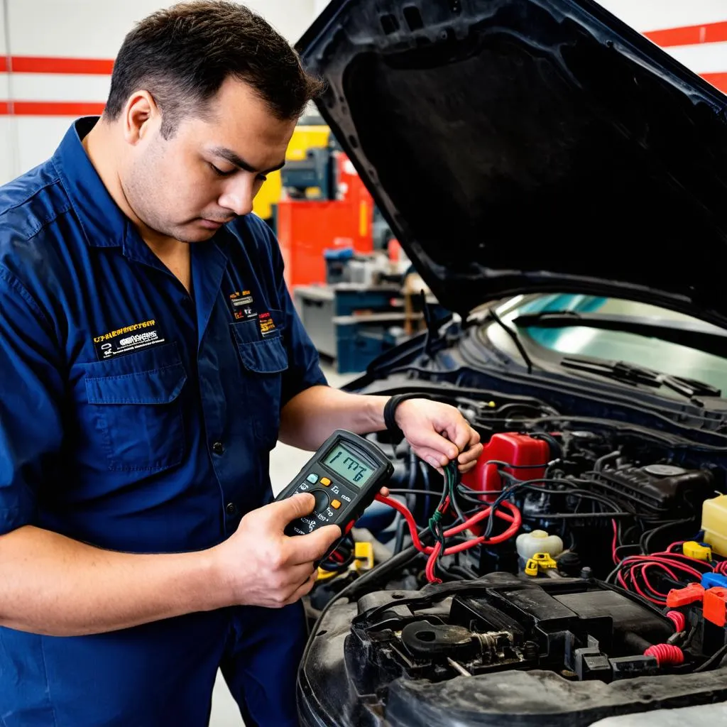 Mechanic Inspecting Wiring