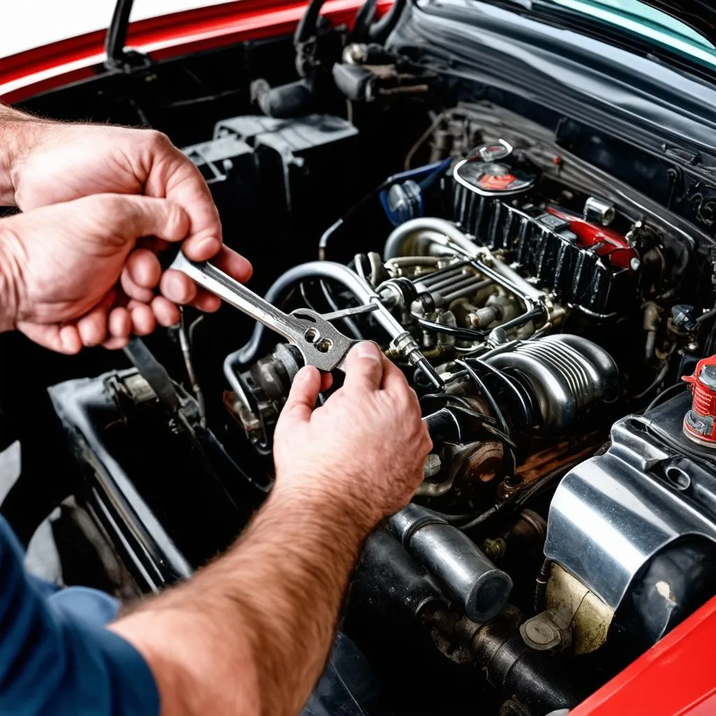 Mechanic Inspecting Engine