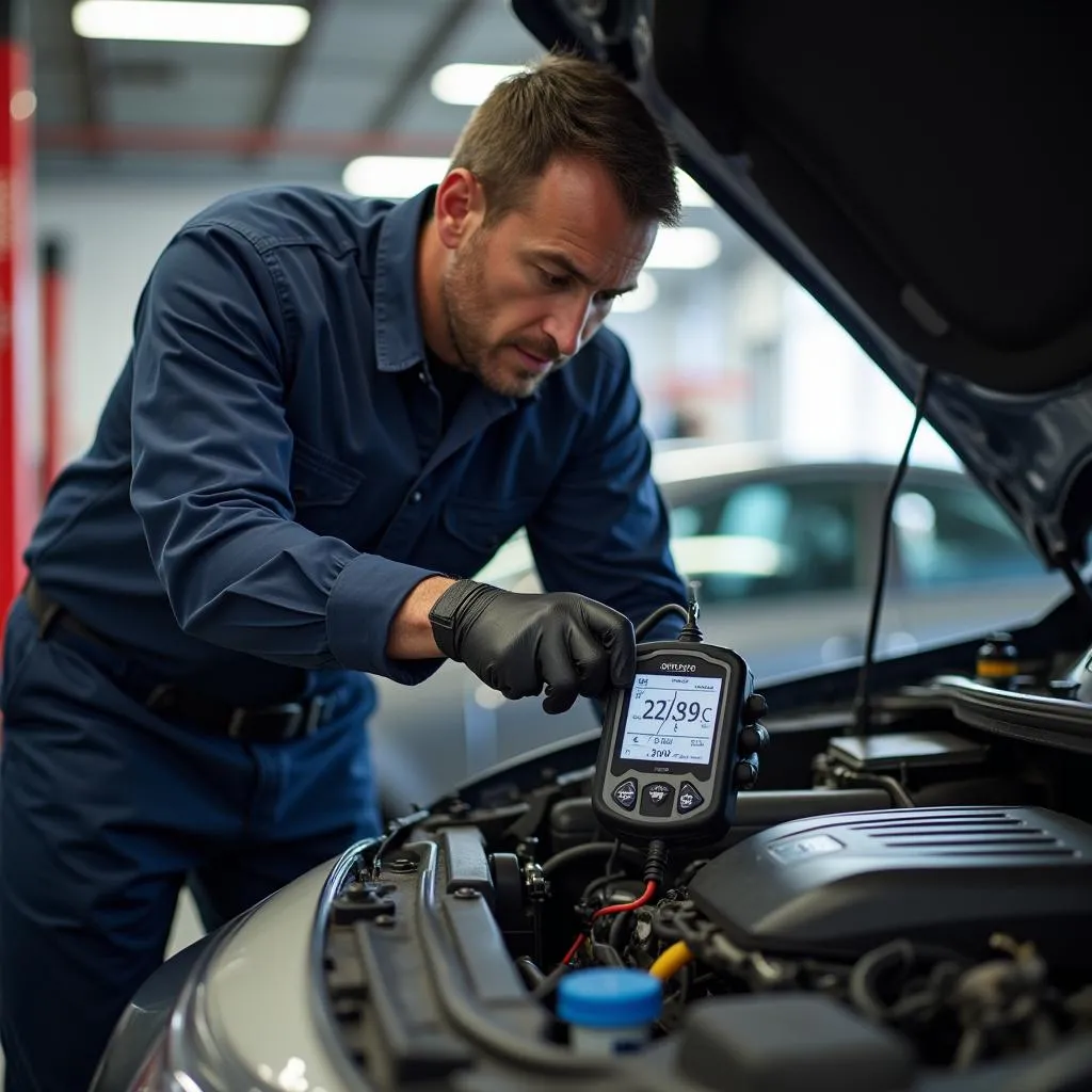 Mechanic Inspecting Overheated Car Engine