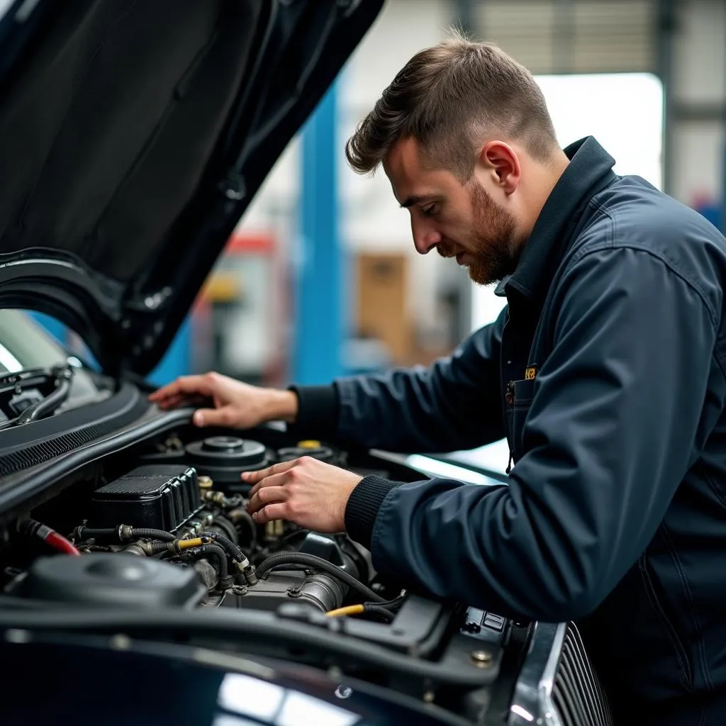 Mechanic inspecting a taxi engine