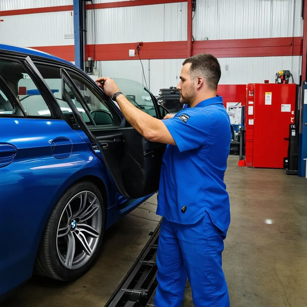 Mechanic Installing Car Door