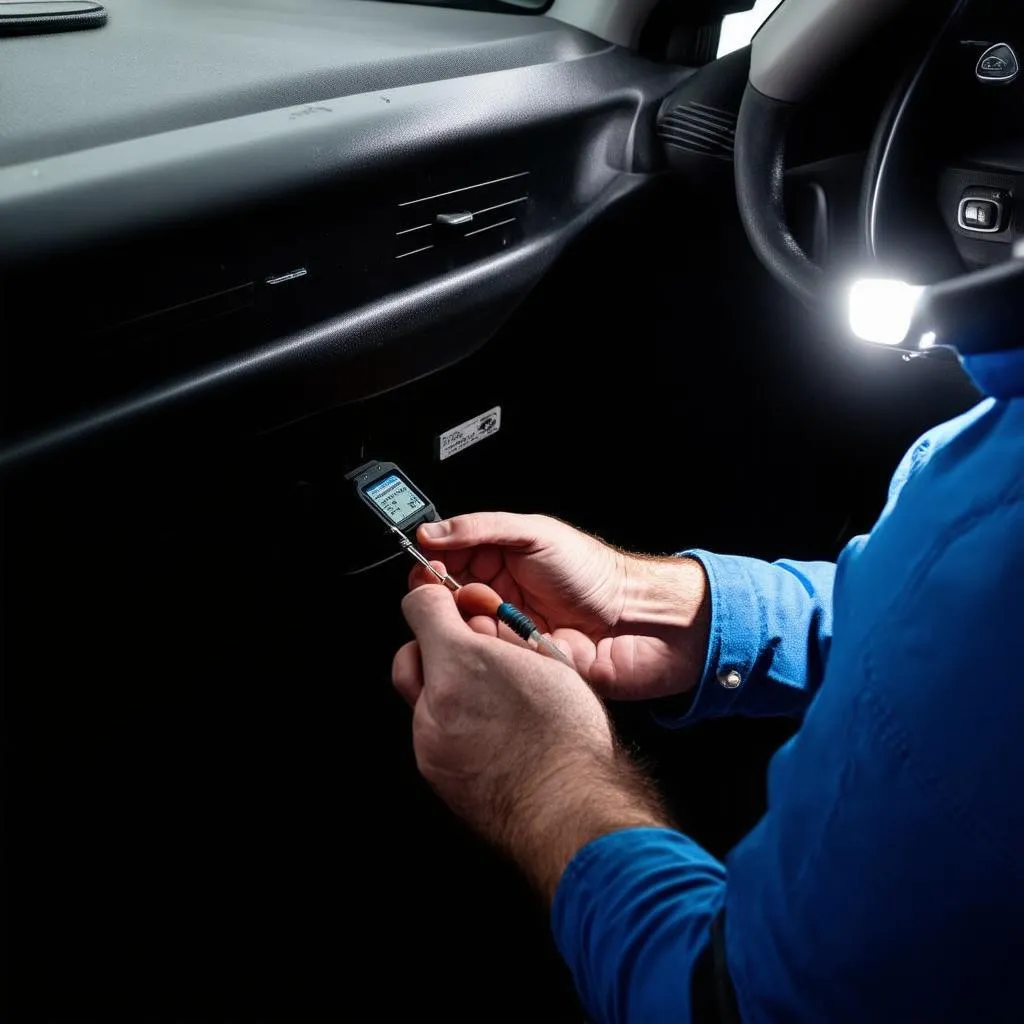 Mechanic installing a GPS tracker