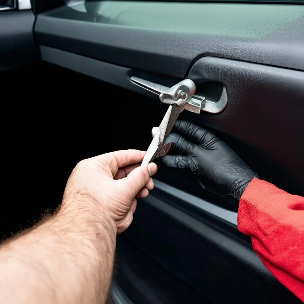 Mechanic installing a car trim clip