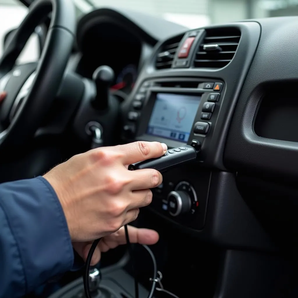 Mechanic Using Diagnostic Tool on a Car