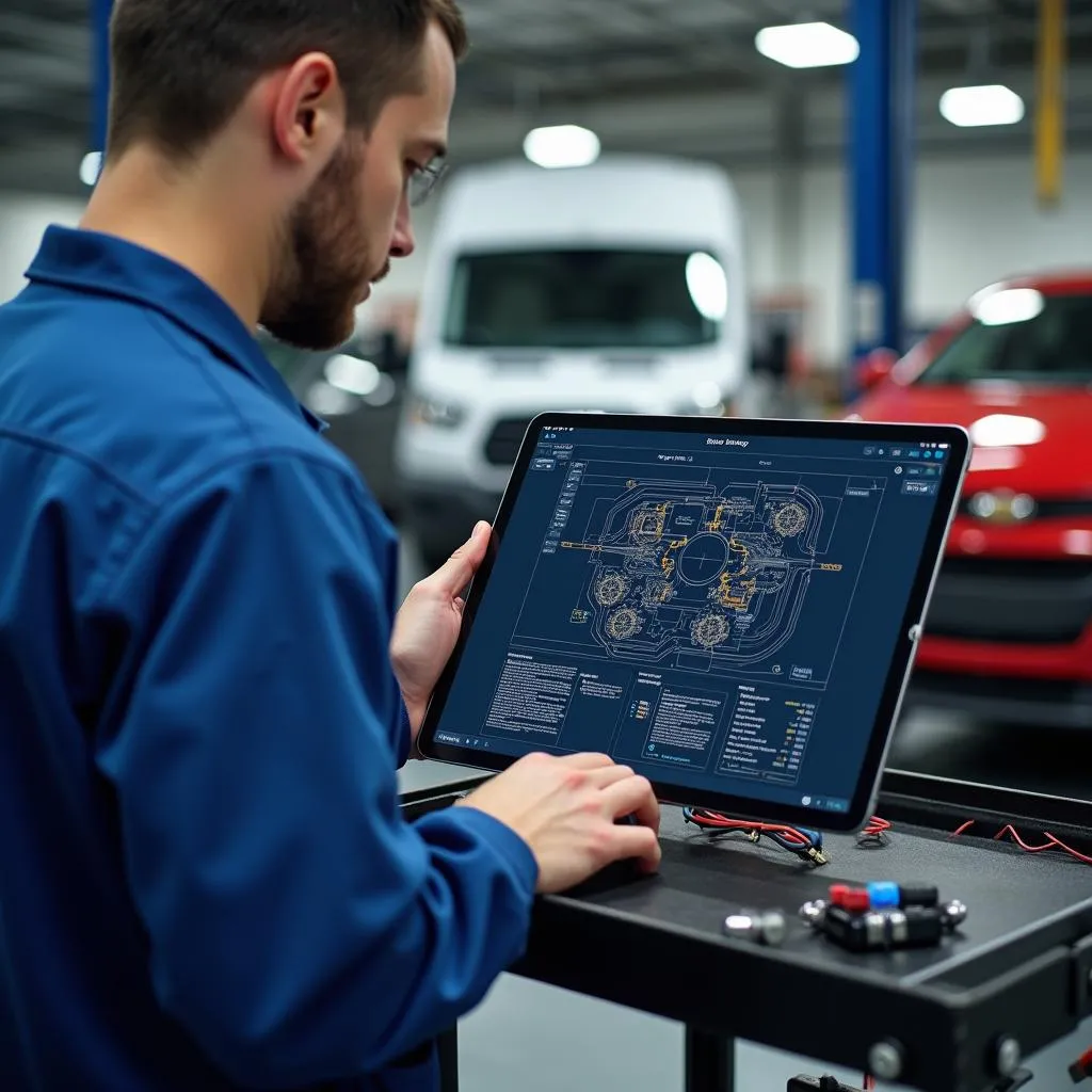 Mechanic Using iPad Pro in Garage