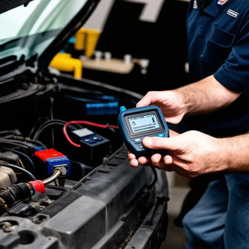 Mechanic Using OBD2 Scanner