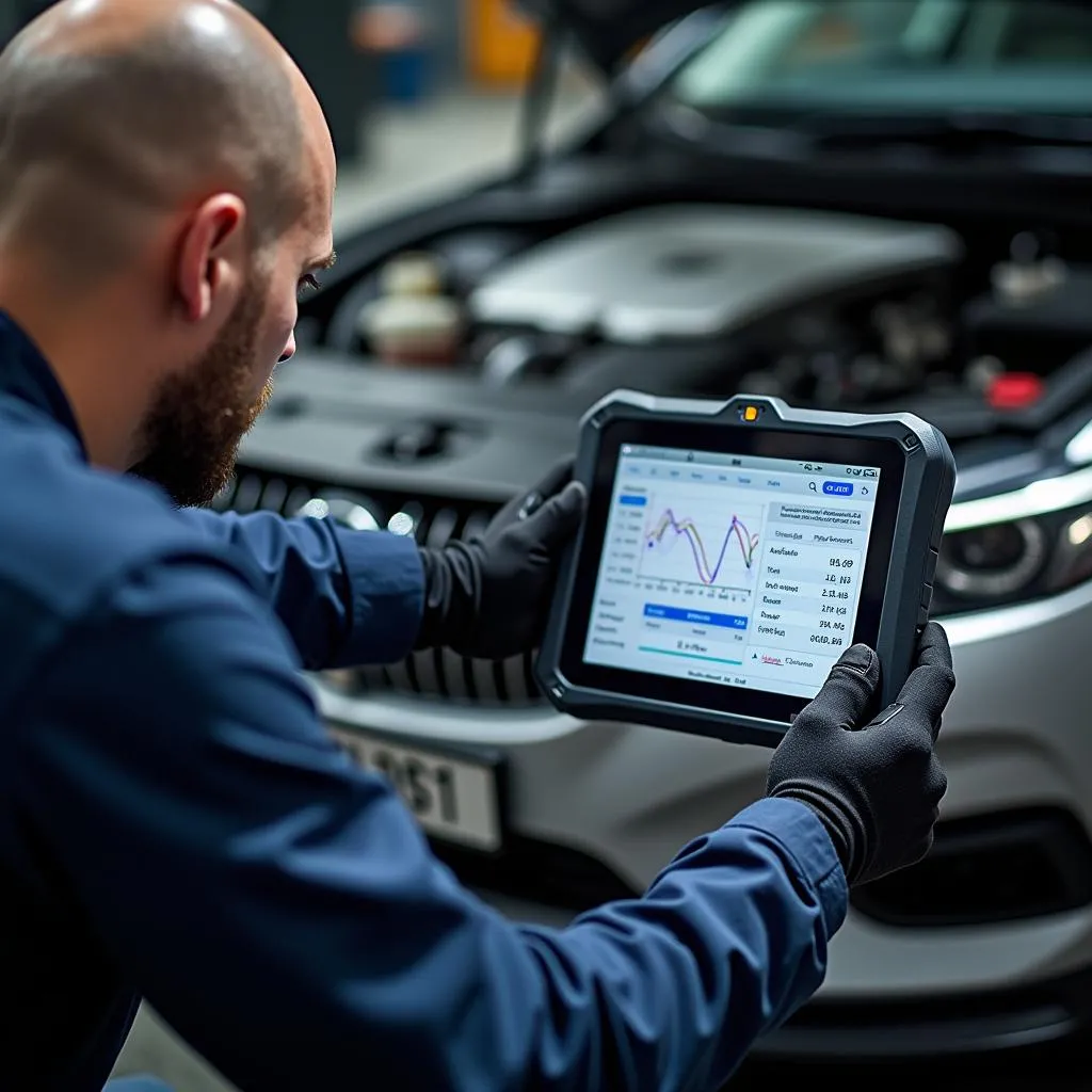 Mechanic Using Professional Scanner