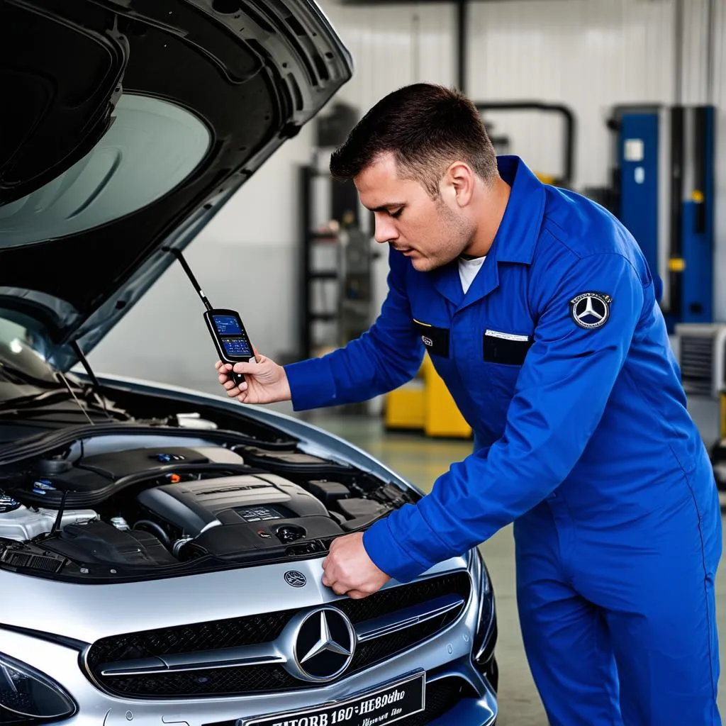 Mechanic Using Diagnostic Scanner