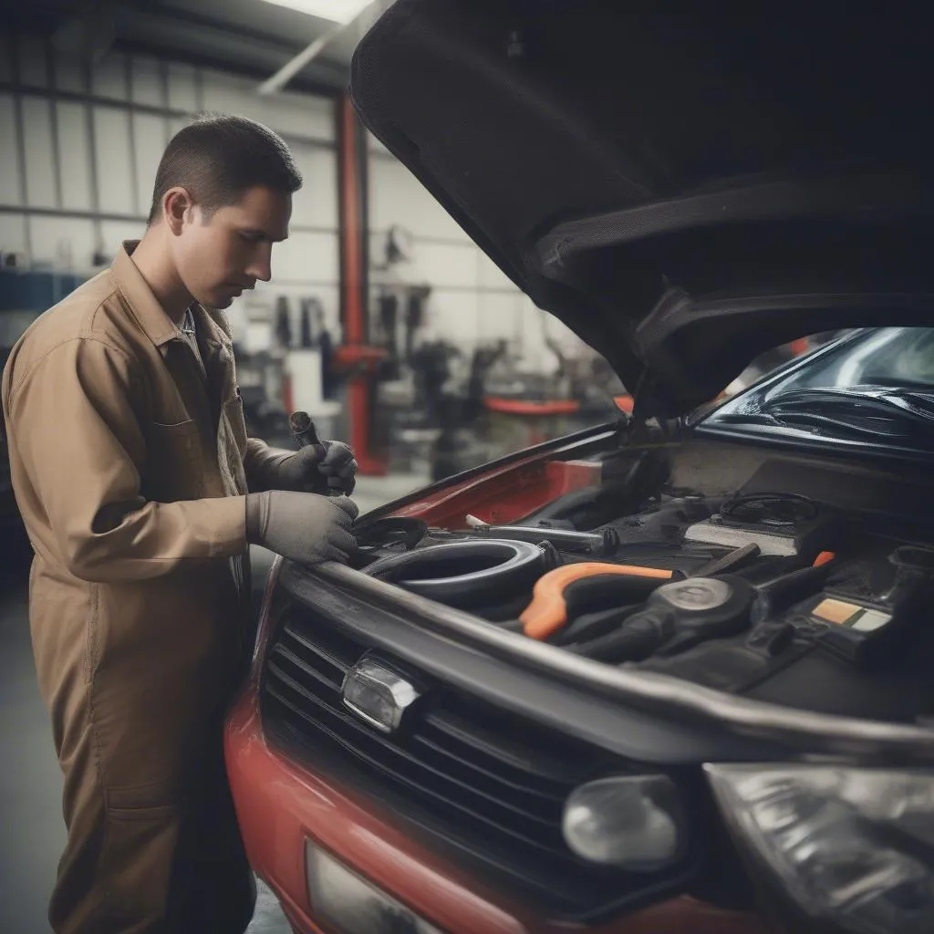 Mechanic Examining Car