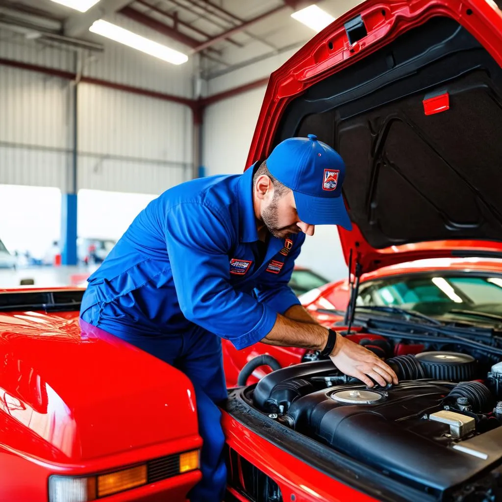 Mechanic working on a car's engine 