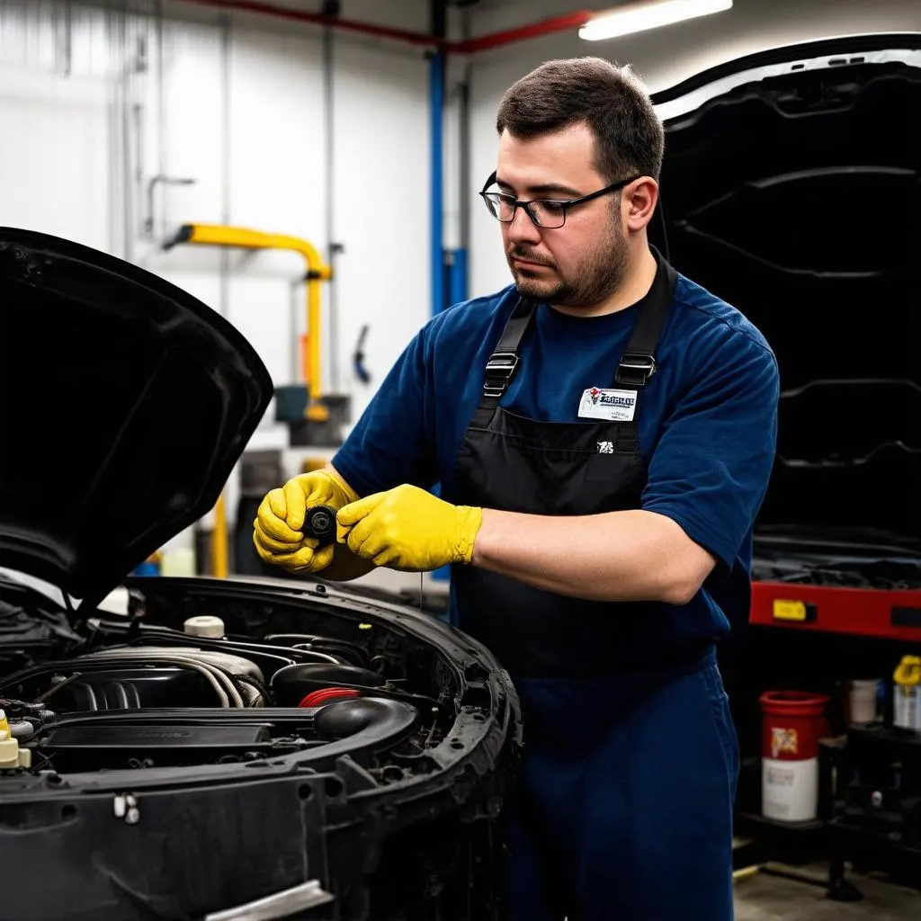 Mechanic Working on Car