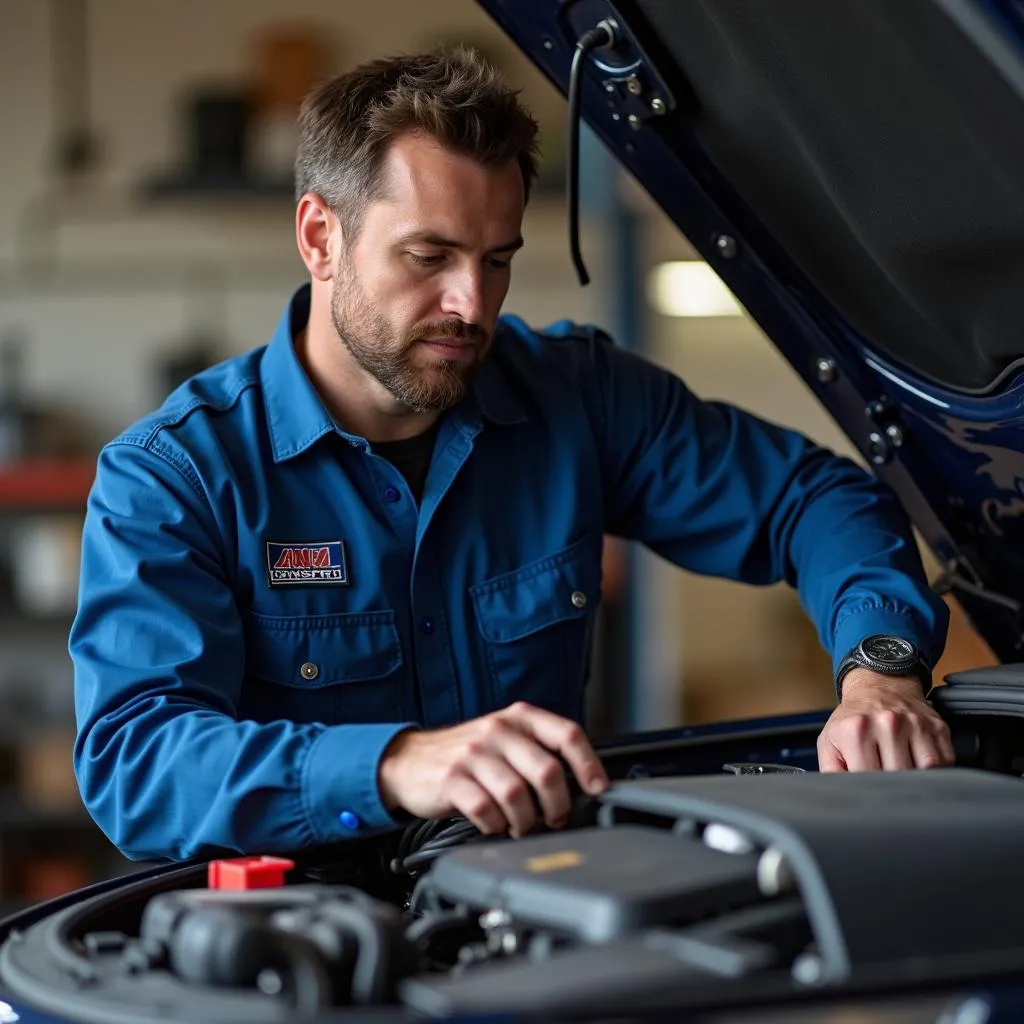 Mechanic Working on a Car