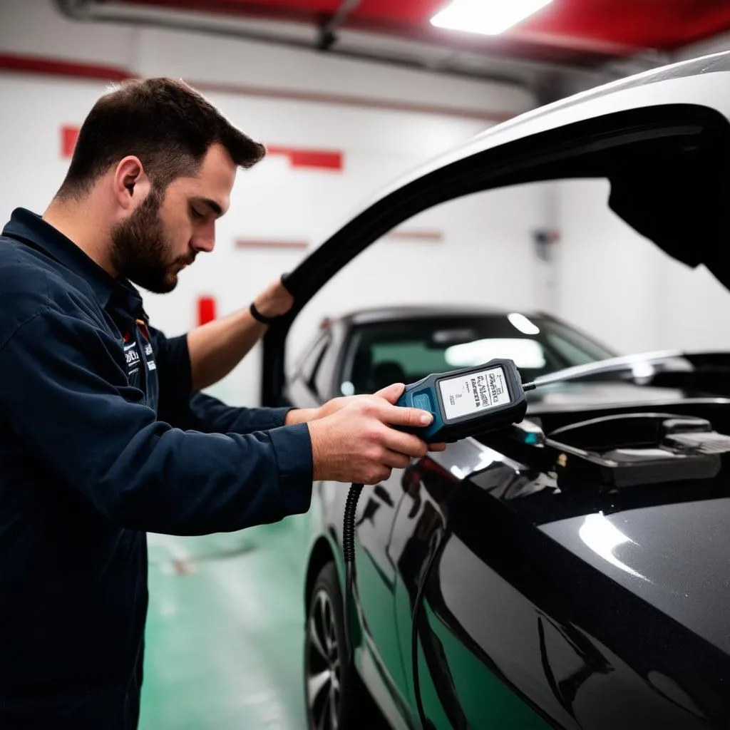 Mechanic Working on Car Diagnostics