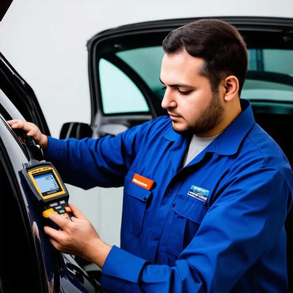 Mechanic Working on Car Diagnostics