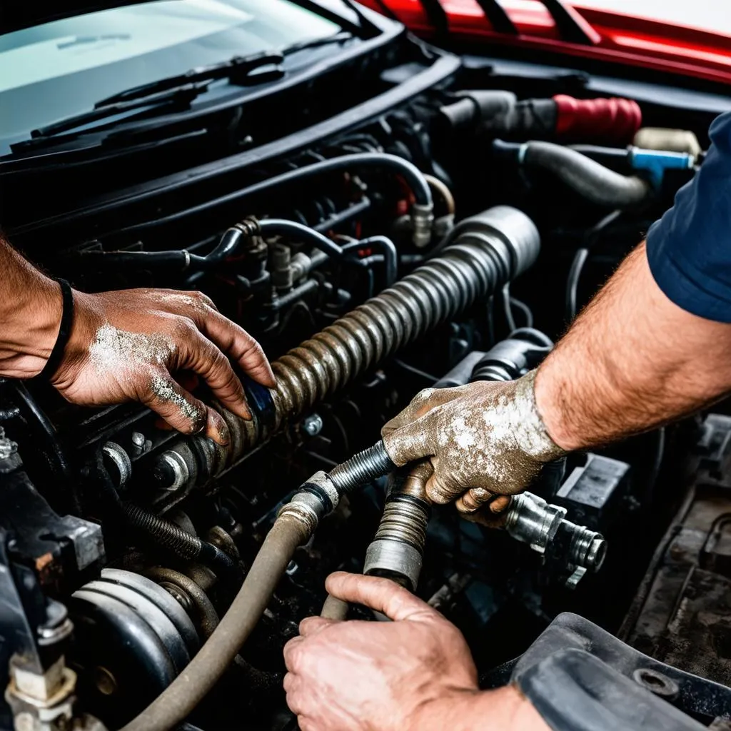 Mechanic Working on Car Engine