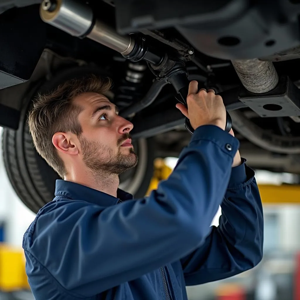 Mechanic Adjusting Car Suspension