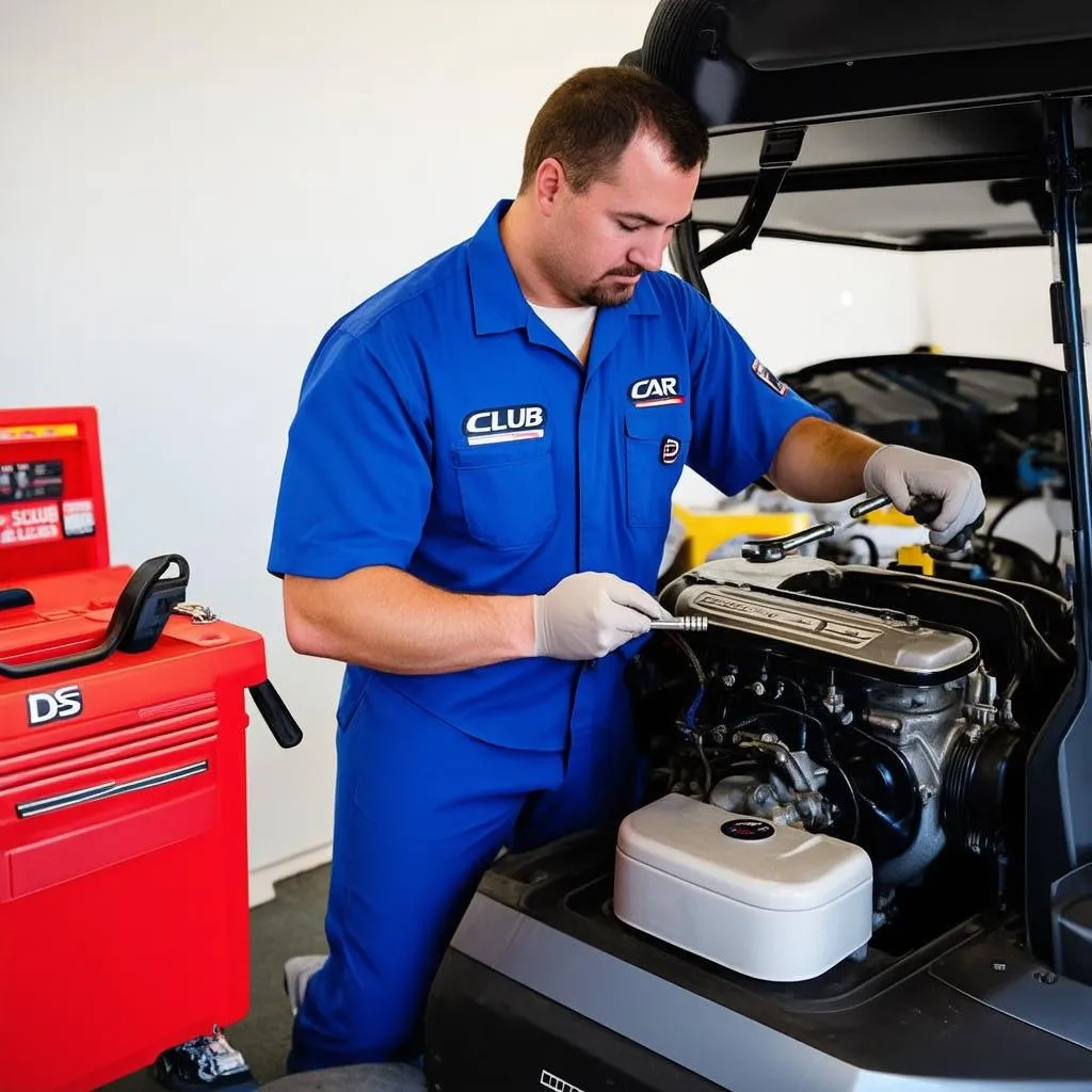 Mechanic Working on a Club Car DS Engine