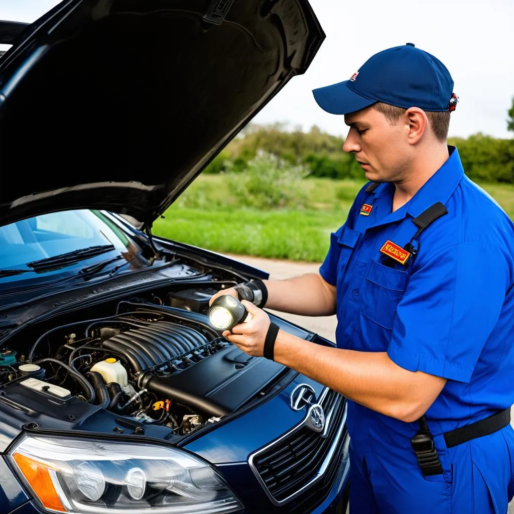 Mechanic Working Under Car Hood