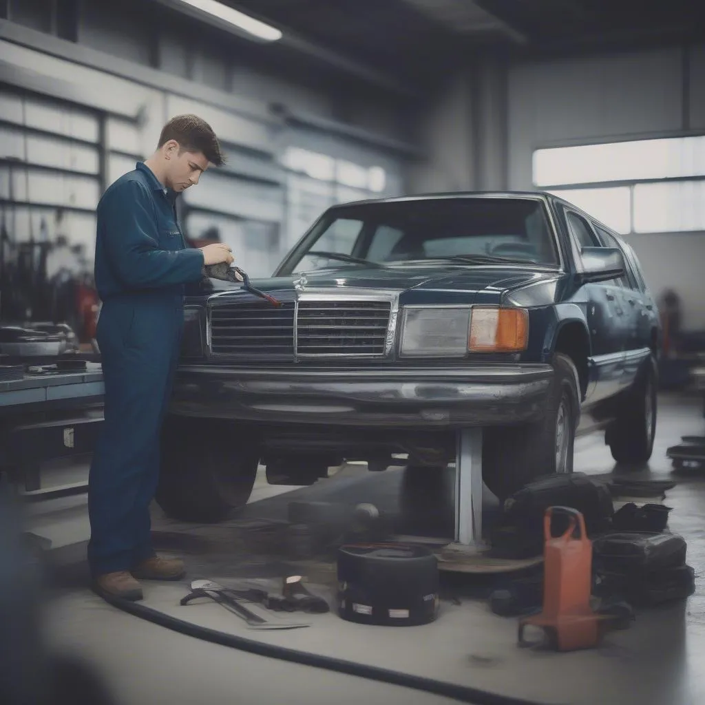 Mechanic Inspecting a Car