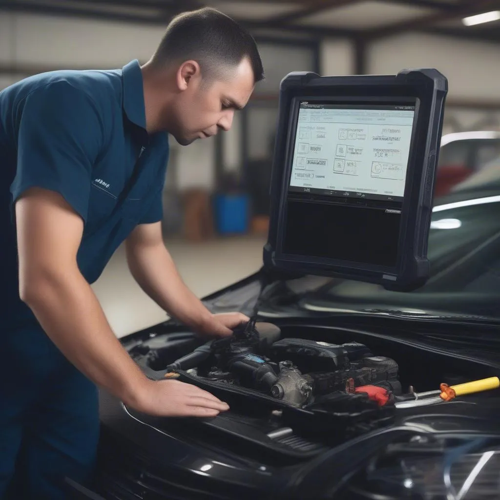 Mechanic Using Diagnostic Tool