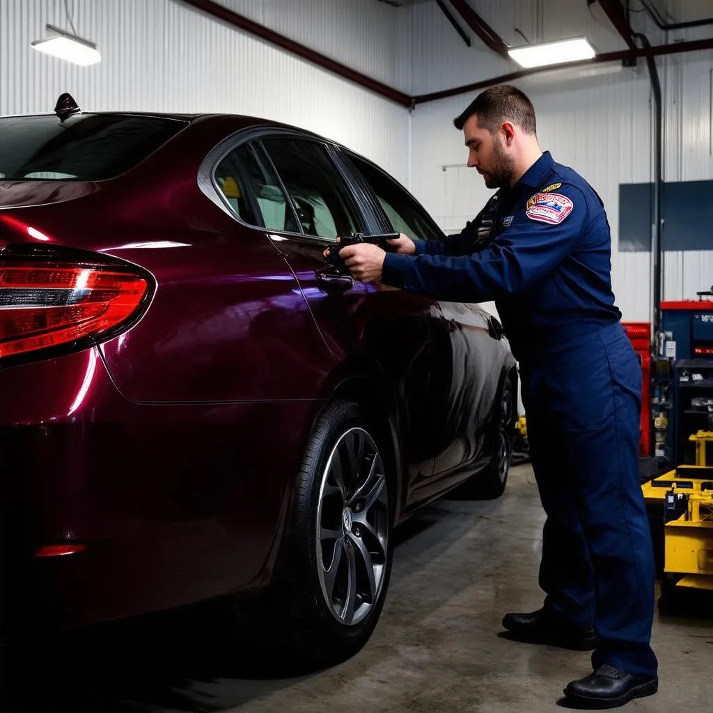 Mechanic Inspecting Car Paint