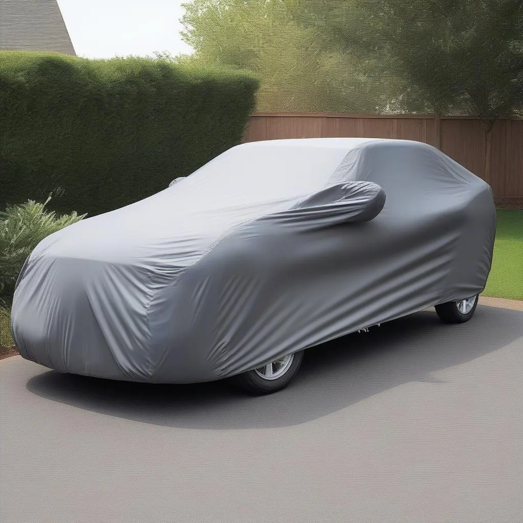 Microfiber car cover protecting car from rain, snow, and dust