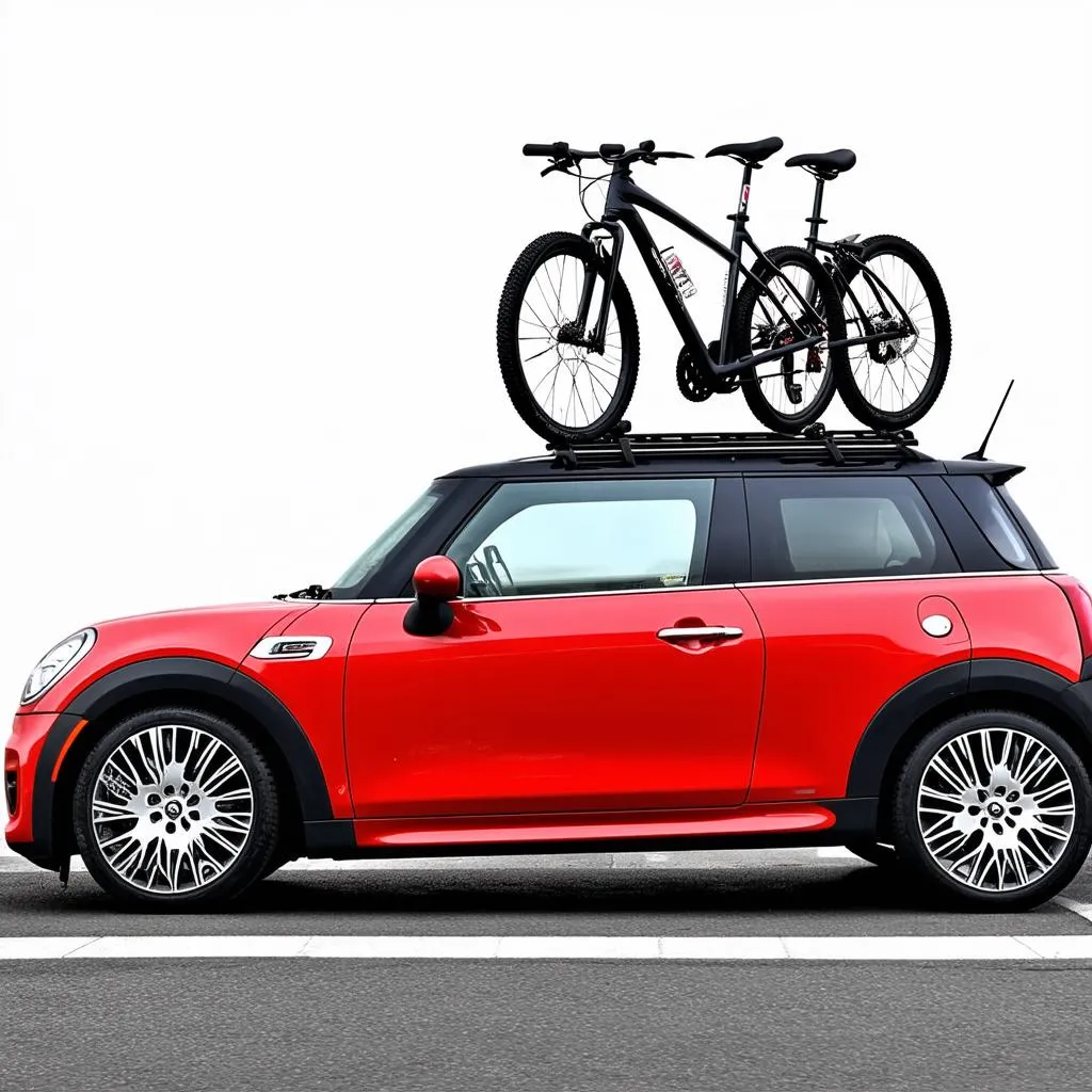 Rooftop bike rack on a Mini Cooper