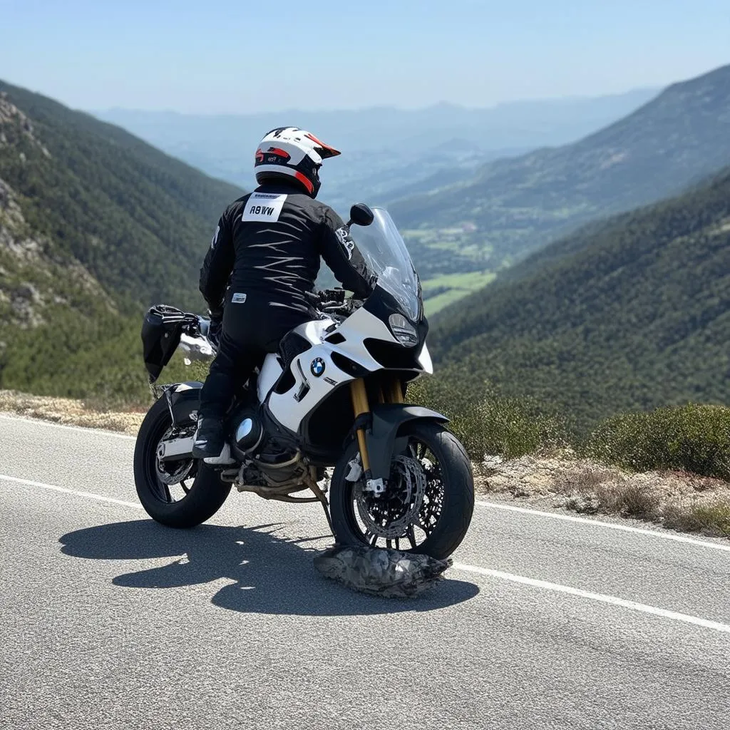 Motorcyclist enjoying the scenic view from a mountain road