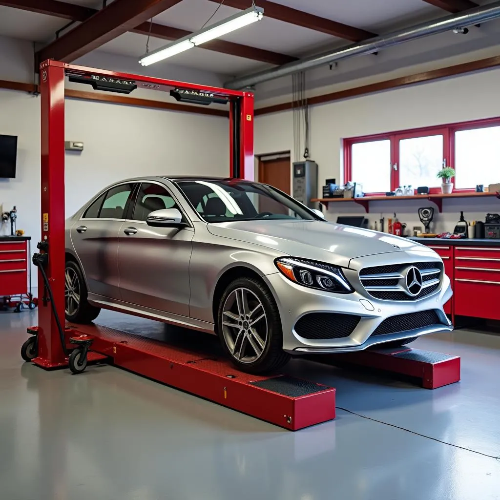 Movable car lift in a garage setting