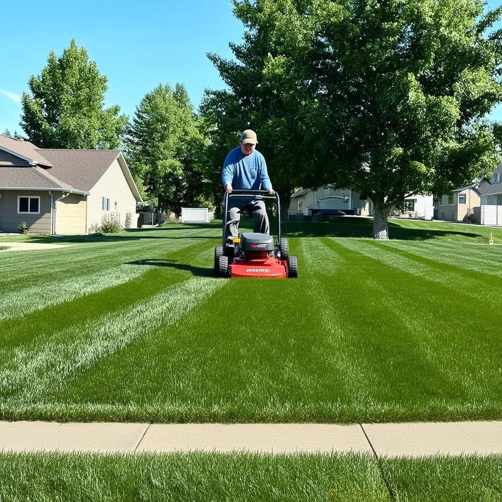 A person mowing their lawn in Fairbanks