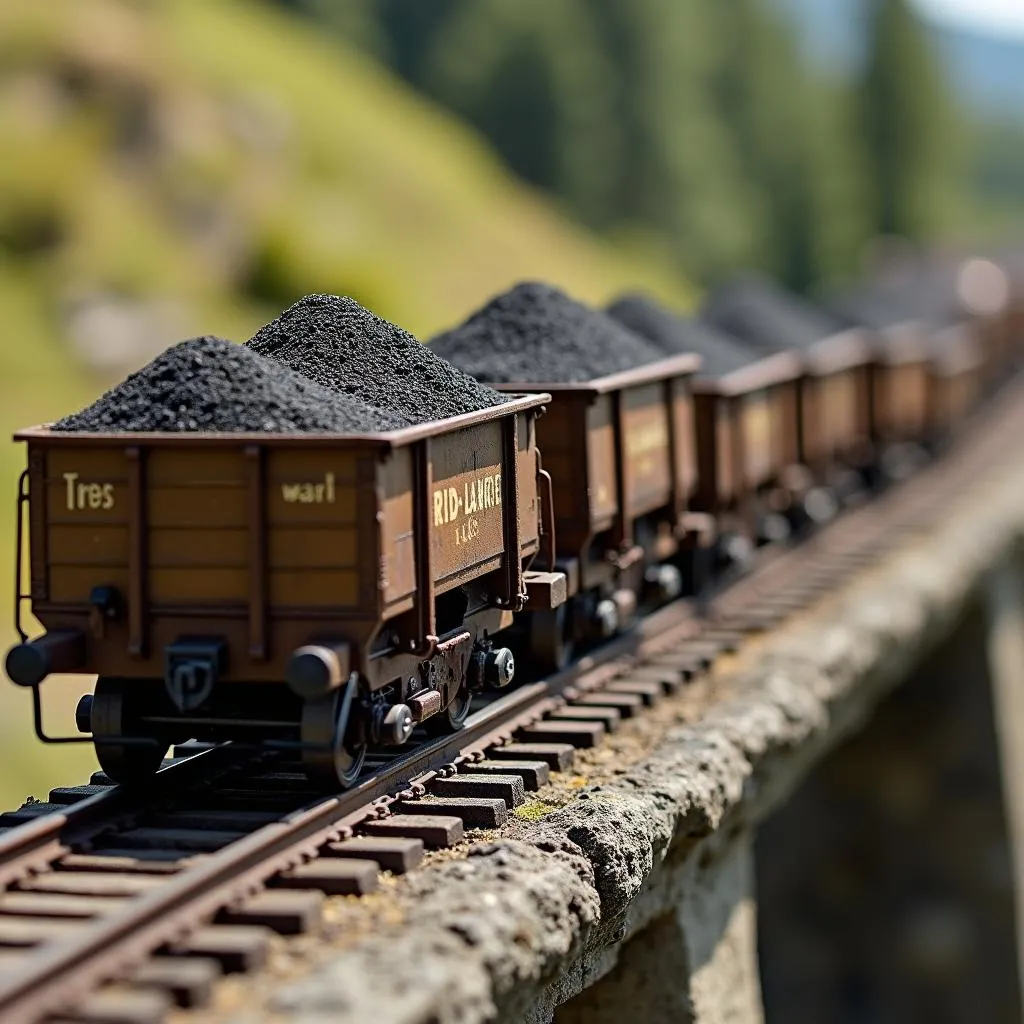 N Scale Ore Cars on a Model Railroad