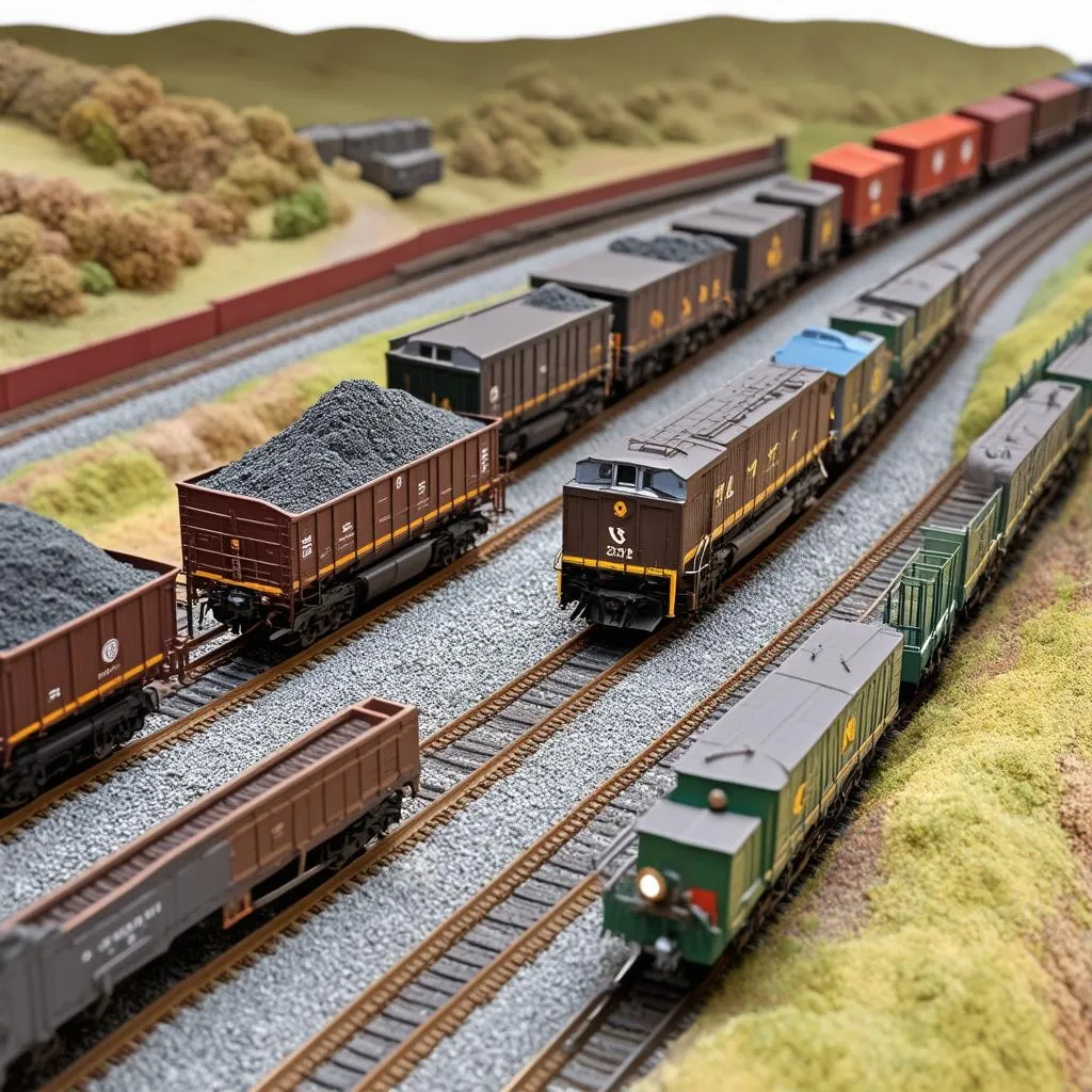 N scale model train ore cars