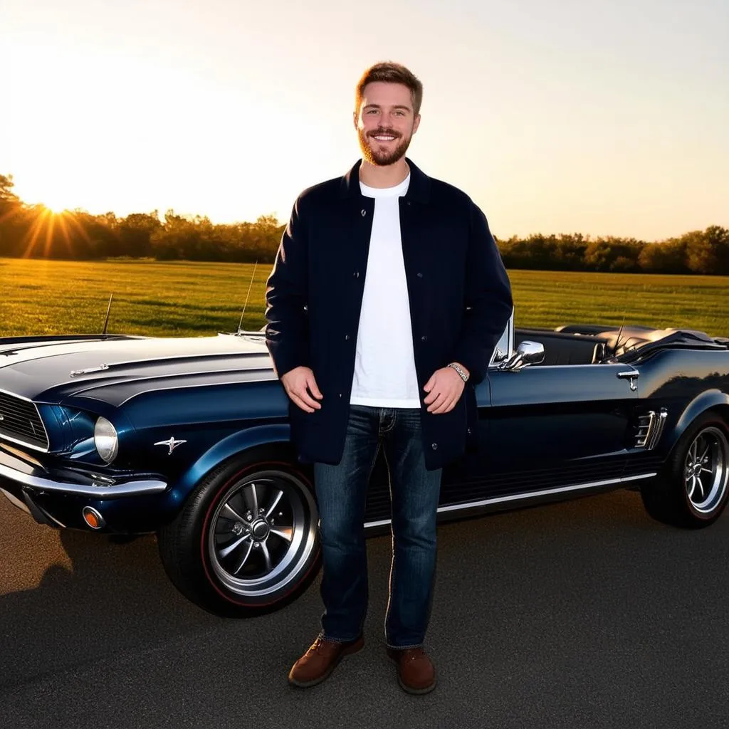 Man in a navy blue car coat